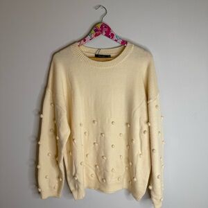 NWT Doe & Rae | Cream Pom-Pom Women Sweater | Size Large